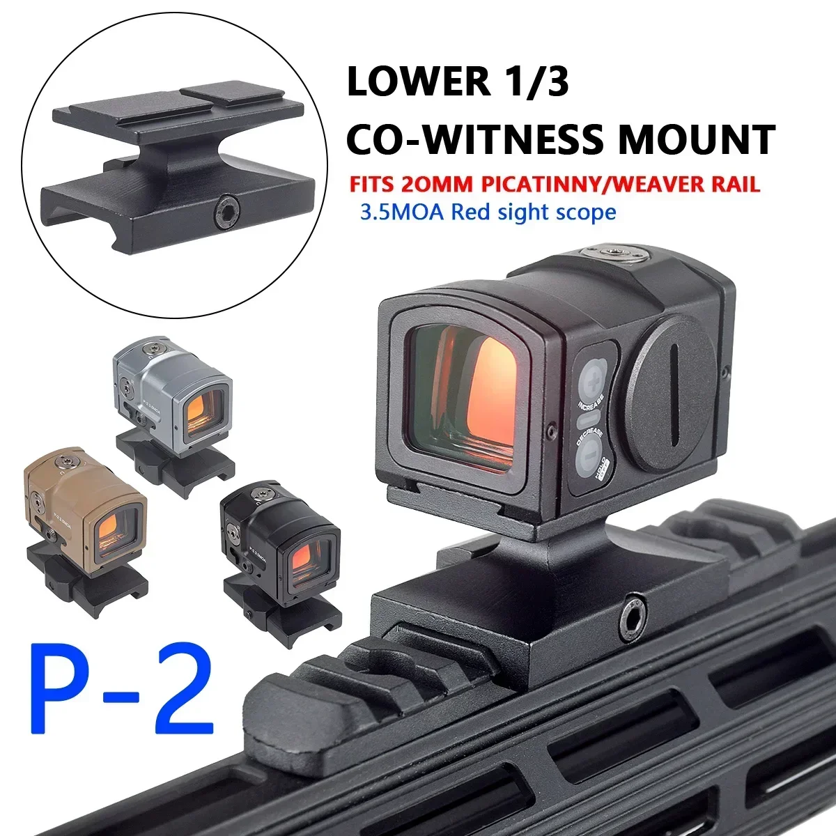

Tactical P-2 3.5 MOA Red Dot Sight Hunting Pistol G17 G19 Optic Reflex Holographic Riflescope 20mm Rail 1.54 Inch Riser Mount