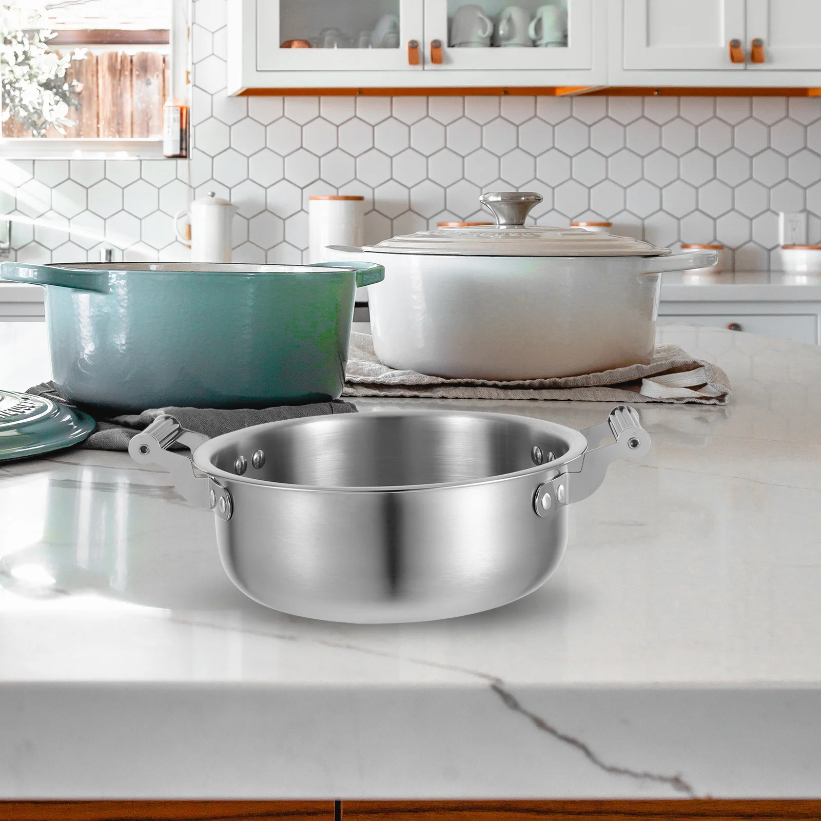 

Stainless Steel Korean Ramen Double Handle Soup Stock For Induction Gas Stovetop Flat Bottom Lightweight Noodle Cooking Boiling