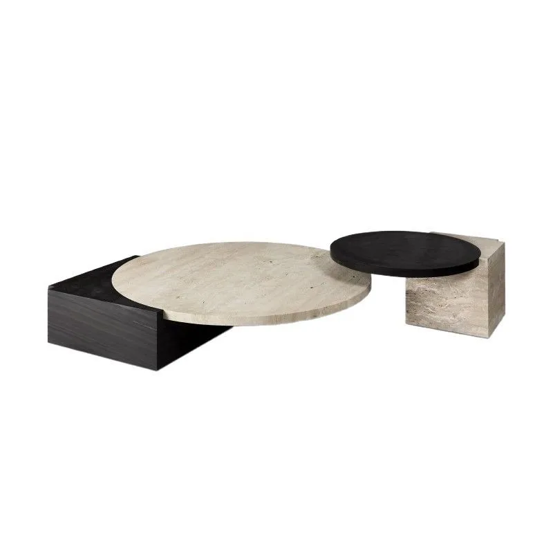 Nordic wabi-sabi style simple natural yellow travertine marble combination coffee table model room living room art coffee table