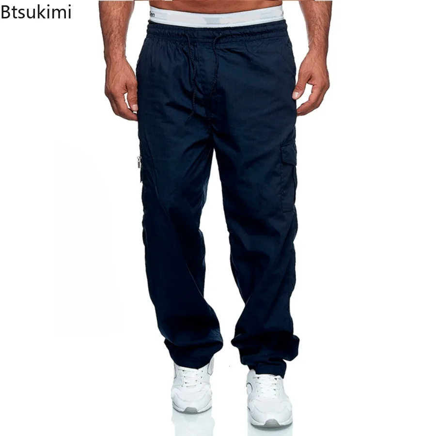 New 2025 Men's Casual Cargo Pants Spring Loose Outdoor Sports Hiking Multi Pockets Straight Leg Trousers Man Baggy Joggers Pants