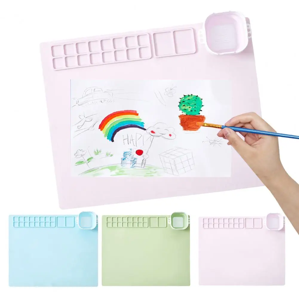 

Plasticine Mat Silicone Painting Mat Set with Cup Apron Brush Sleeve Kit for Kids Creativity Washable Erasable for Painting