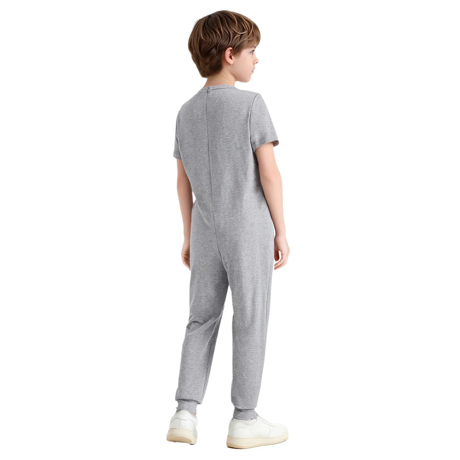 Unisex Kids Boys Girls Special Needs Rompers Adaptive Clothing Short Sleeve Back Invisible Zipper Solid Color Full Body Jumpsuit
