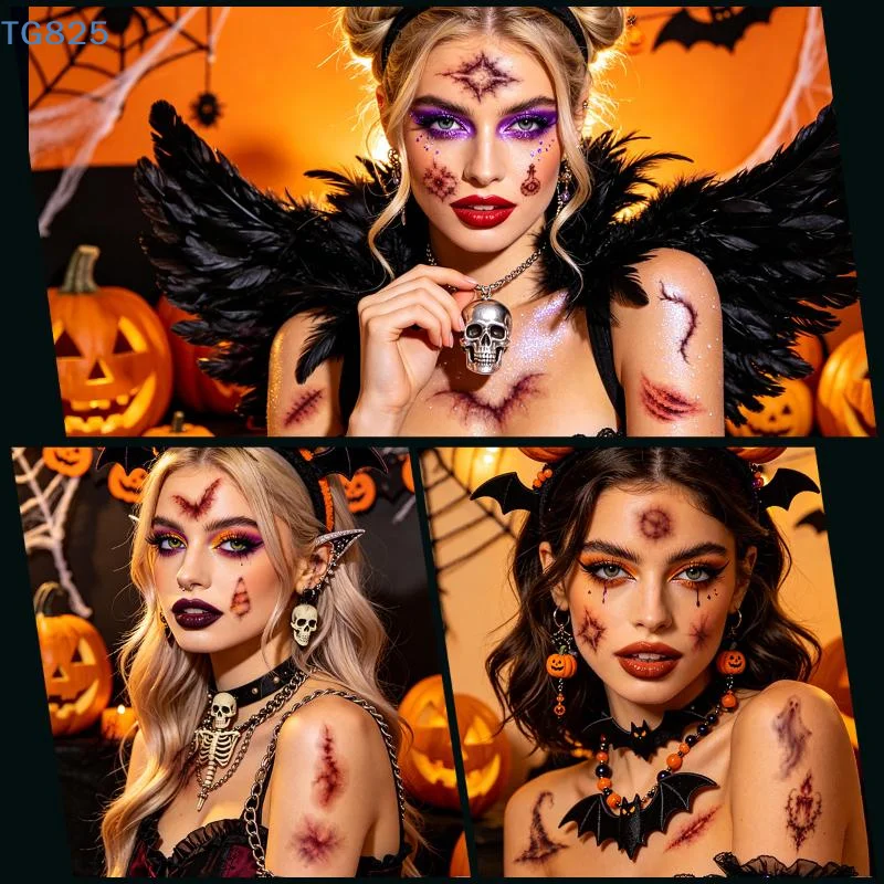 【AN】Waterproof Halloween Temporary Tattoos 10 Sheets Realistic Fake Bruise Scar for Costume Party Prank Makeup Use