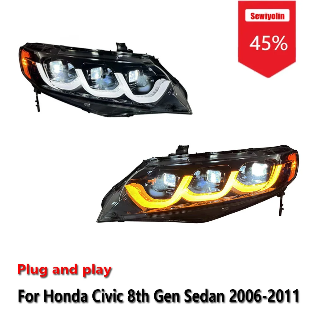 

Автомобильные светодиодные фары Sewiyolin в сборе для Honda Civic 8-го поколения, седан 2006-2011, противотуманные фары DRL, стоп-сигналы поворота Plug and Play