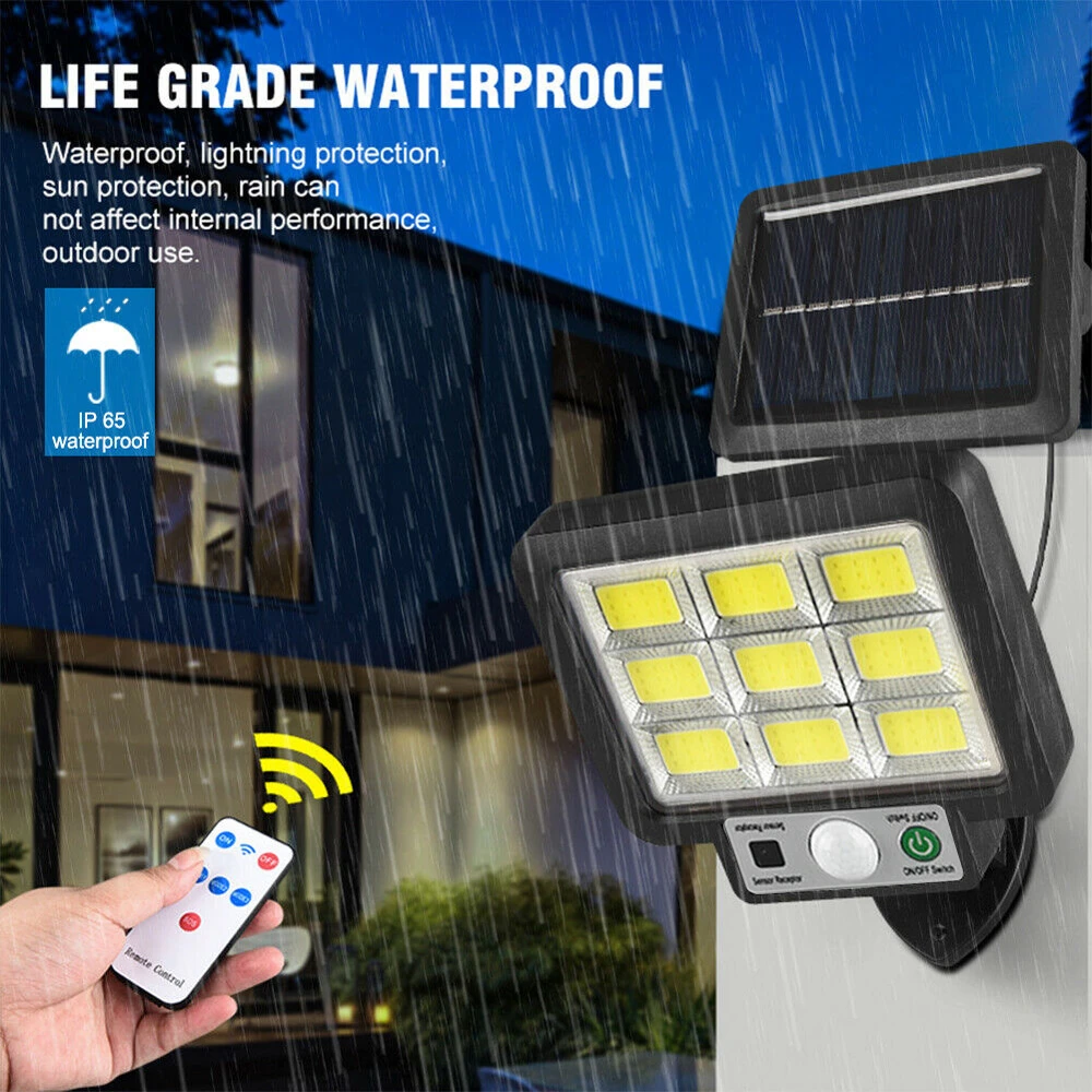 Outdoor Led Solar Light Wall Porch Lamp with Remote Control COB Motion Sensor Human Body Infrared GarageYard Garden Lighting