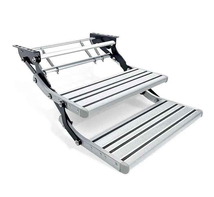 Double Layer Manual Step For RV Trailer, High Strength Carbon Steel Foldable Step