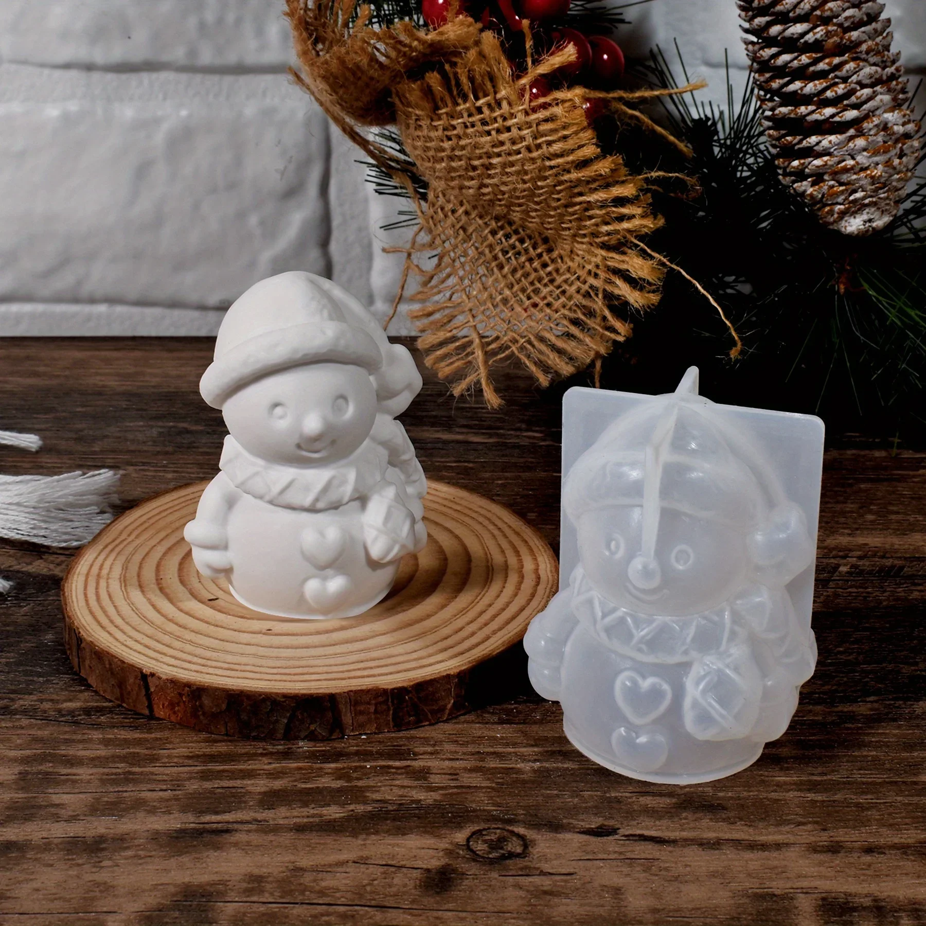 3D Schneemann Silikon-Gießform mit Herzförmigem Ausschnitt und Ausdrucksstarken Augen, für Seife und Gips; Weihnachtsdekoration, Duftend – Detail 5
