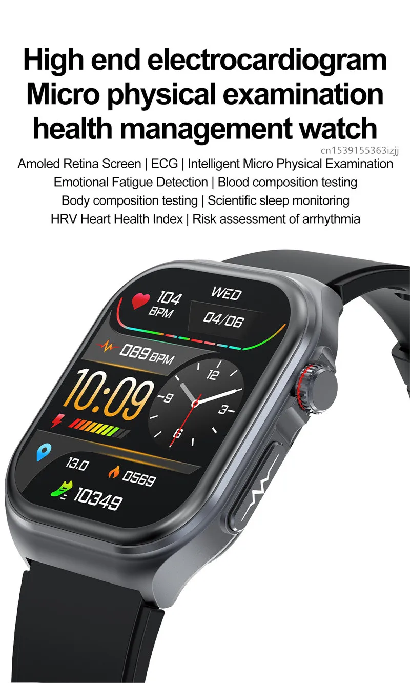 ET585 Smart Watch 2.04inch Amoled Screen ECG Monitoring One Click Intelligent Micro Examination Bluetooth Call Smartwatch