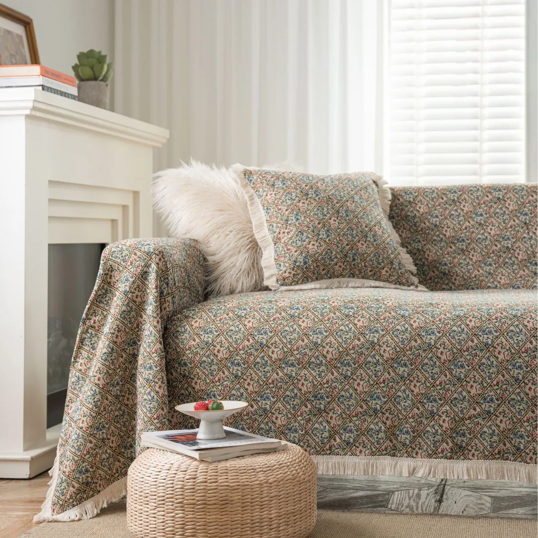 

Flower Retro Thick Sofa Cover Anti-cat Scratch Sofa Towel Pastoral Sofa Throw Blanket Floral Pattern Slipcovers