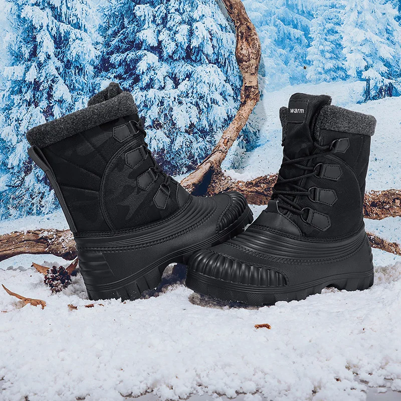 New snow boots for men in winter, with added fleece and thick thickness for outdoor anti slip and warm high top men's boots. Mid