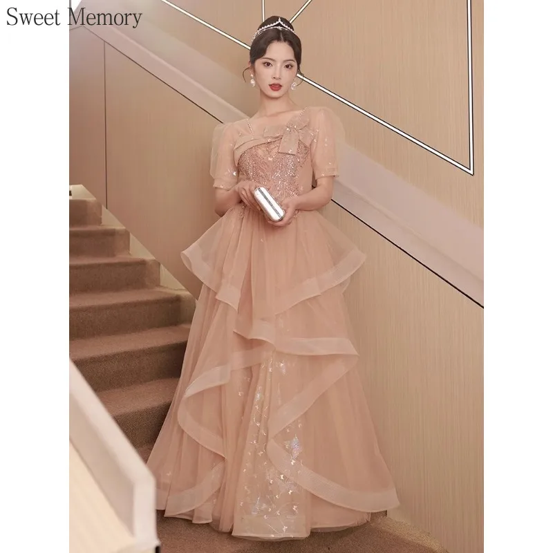 

A145 Sweet Memory Short Sleeve Square Collar Cocktail Party Dresses Fashion Women Performance Homcoming Birthday Ball Dress