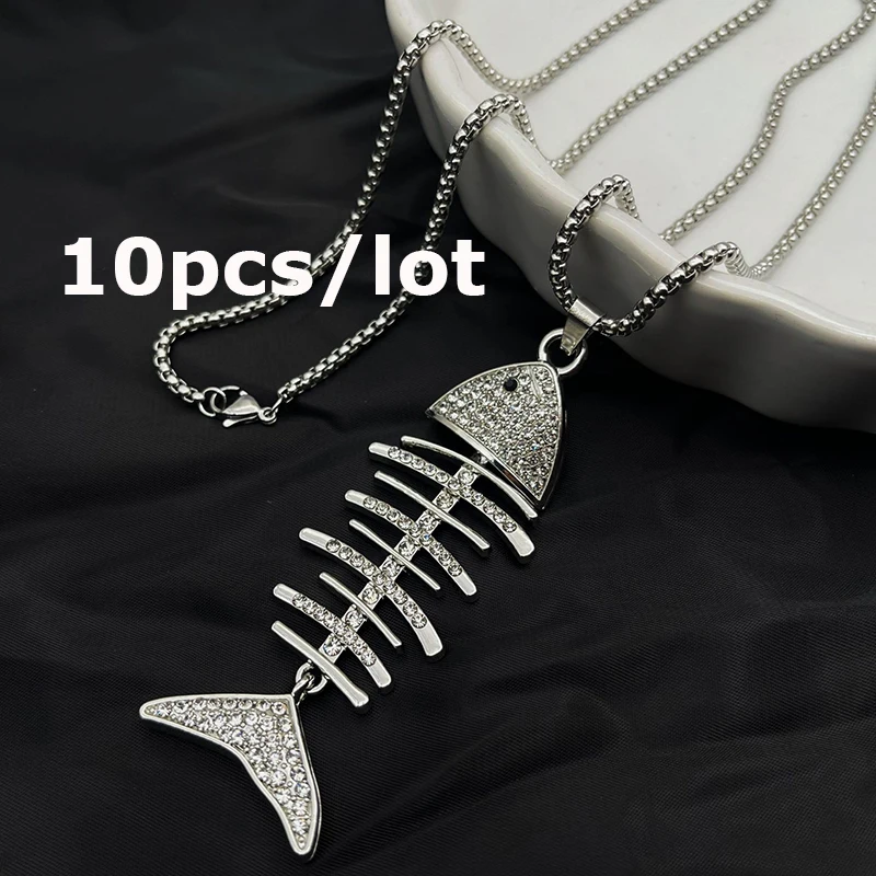 10pcs/lot Fishbone Alloy Pendant Stainless Steel Necklace for Men And Women SPendant Fashion Jewelry