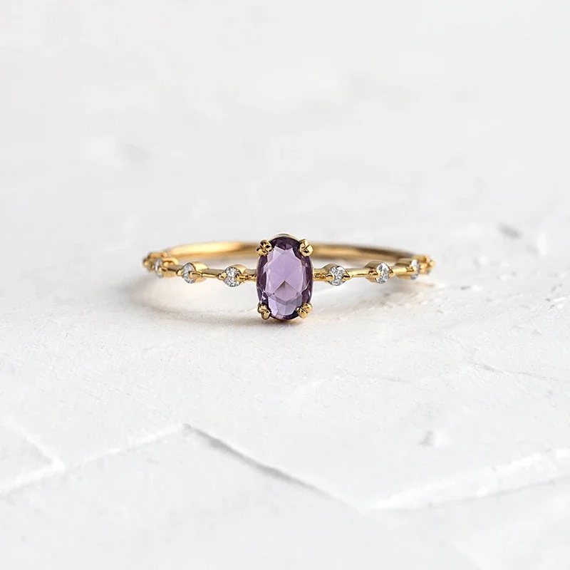 

Romantic 18K Gold Plated Purple Crystal Ring for Women - Luxury Fashion Wedding Engagement Jewelry Gift in Sizes 6 7 8