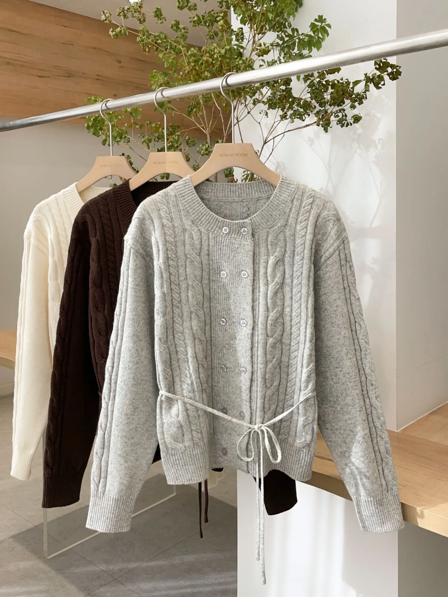 

Light Knitted Cardigan Soft Wool Blend Long Sve round Ne Pure Color French Sle Women's Knitted Sweater Coat