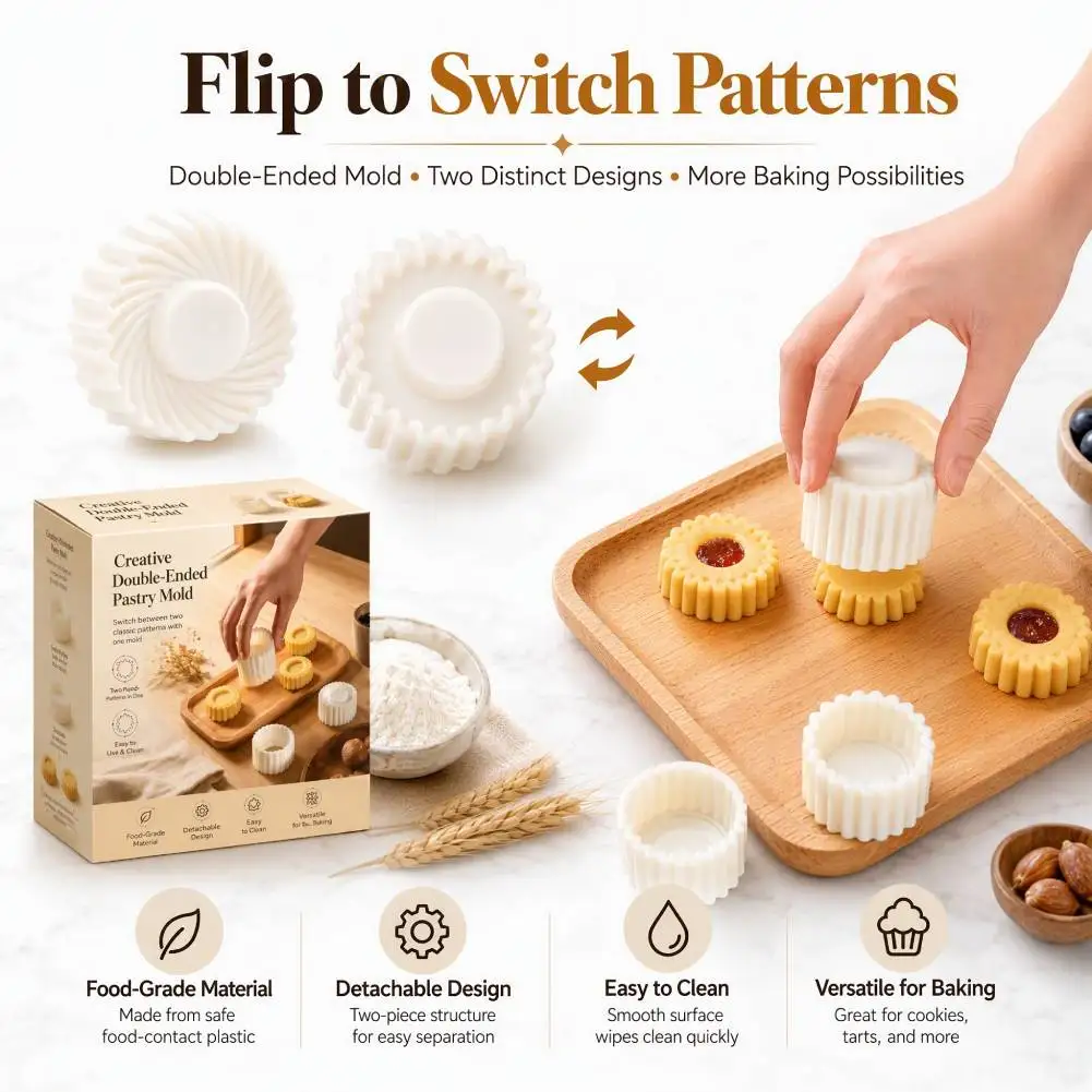2-10 Pcs Sunflower Mooncake Mold Hand Cookie Press Double-Ended Pastry Cutter Kitchen Baking Tools for Cookies,Mooncakes & Treat