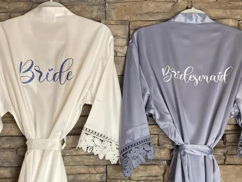 Personalizado cetim ferrugem nupcial robe laranja robe seda vestidos de dama de honra do casamento presente da dama de honra vestidos de festa de