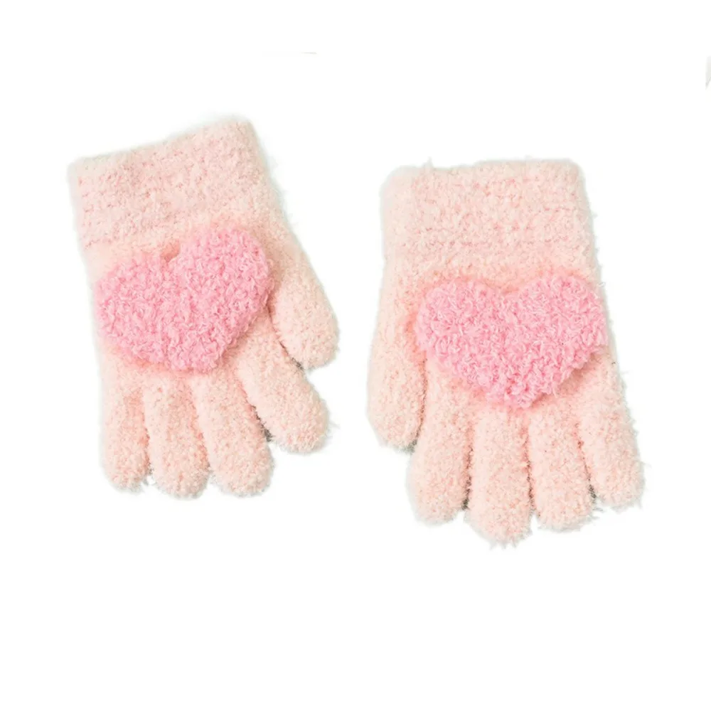 

2Pairs Cute Children's Warm Gloves Soft Breathable Baby Knitted Mittens Windproof Keep Warm Solid Plush Gloves for Kids Toddler