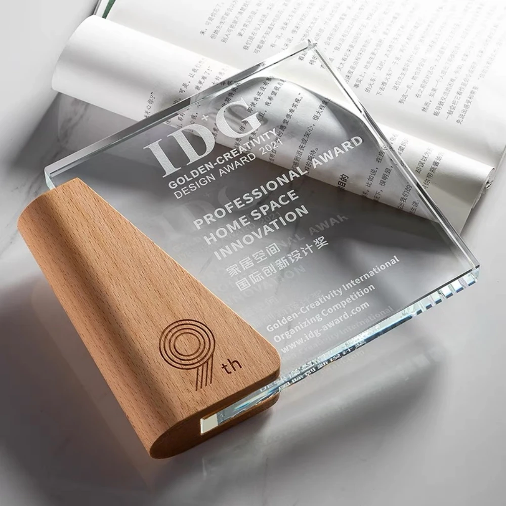 Logotipo personalizado cristal vidro pedra livro troféu anjo tema prêmio lembrança presente de negócios novo design