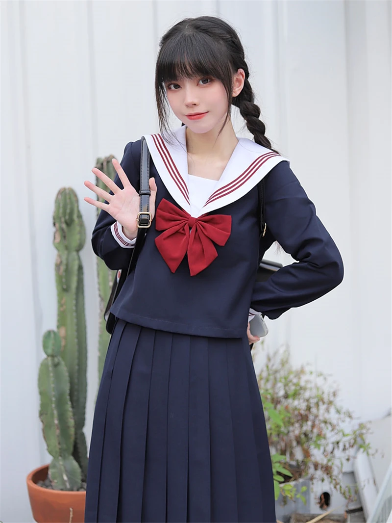 2025  Japanese School Uniforms For Girls Cute Short/Long-length Sailor Tops+Pleated Skirt Full Sets Cosplay JK Costume