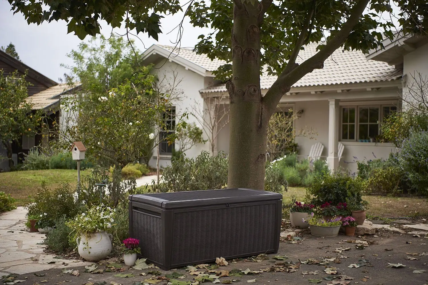 Buiten Achtertuin Patio Veranda Dek Tuin Zwembad Opbergkussen Box Container Bank, Bruin