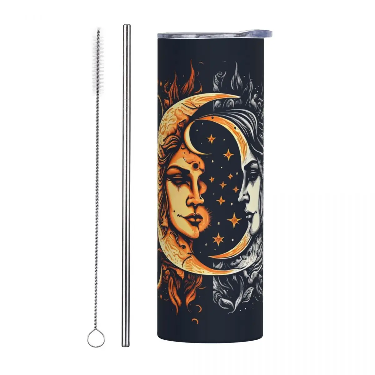 Vintage Sun And Moon Solar Eclipse 3 Stainless Steel Tumbler Vacuum Insulated Mugs Thermal Cold Cups Straw With Lid 20oz