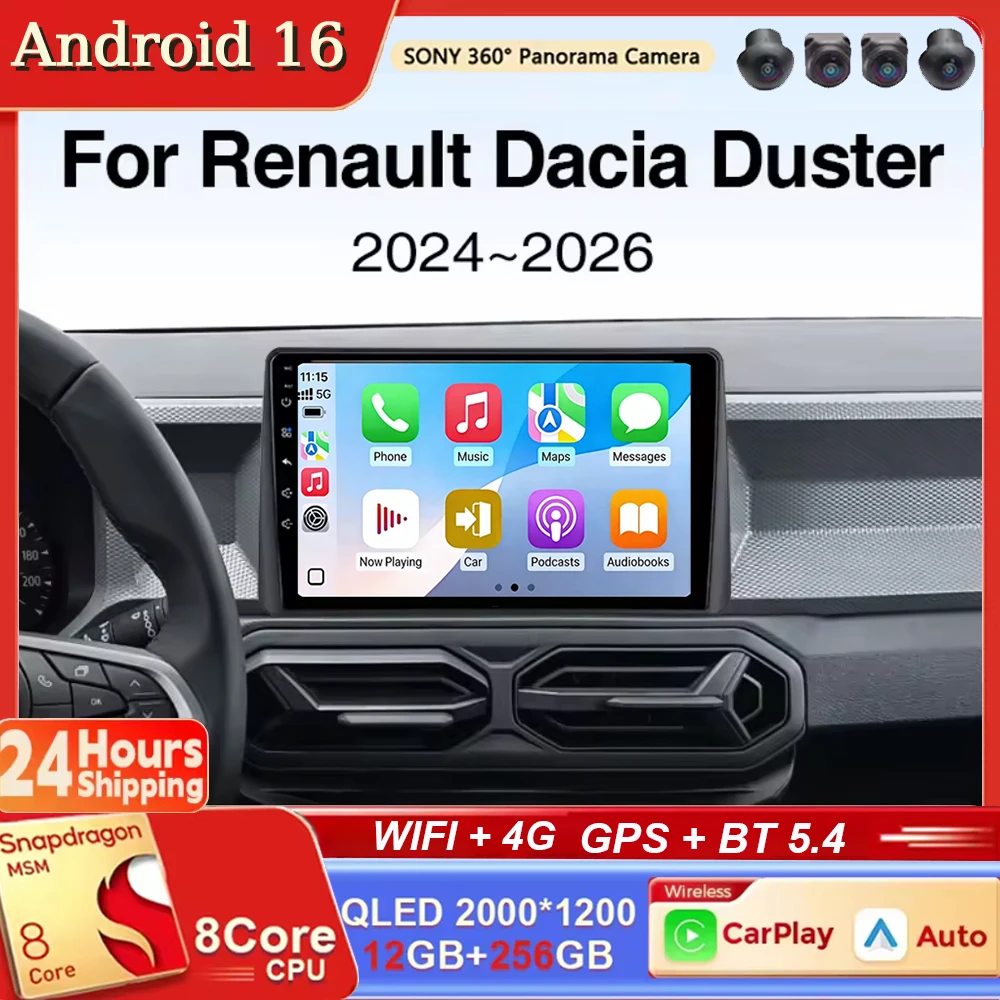 

Автомагнитола Android 16 с CarPlay и Android Auto, мультимедийный видеоплеер, навигационная система для Renault Duster Dacia Duster 2024 2025