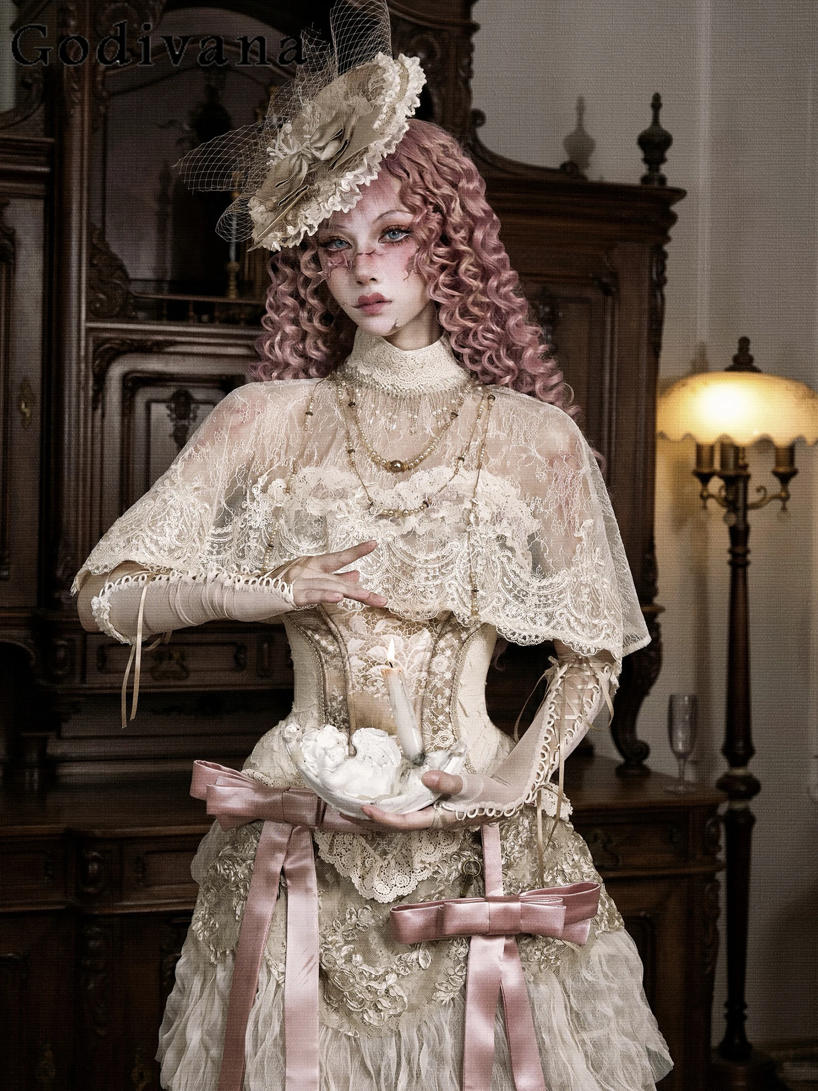 

Оригинальный винтажный элегантный кружевной плащ 2022, весна/лето, новые женские элегантные милые куртки Harajuku Subculture, плащ на Хэллоуин