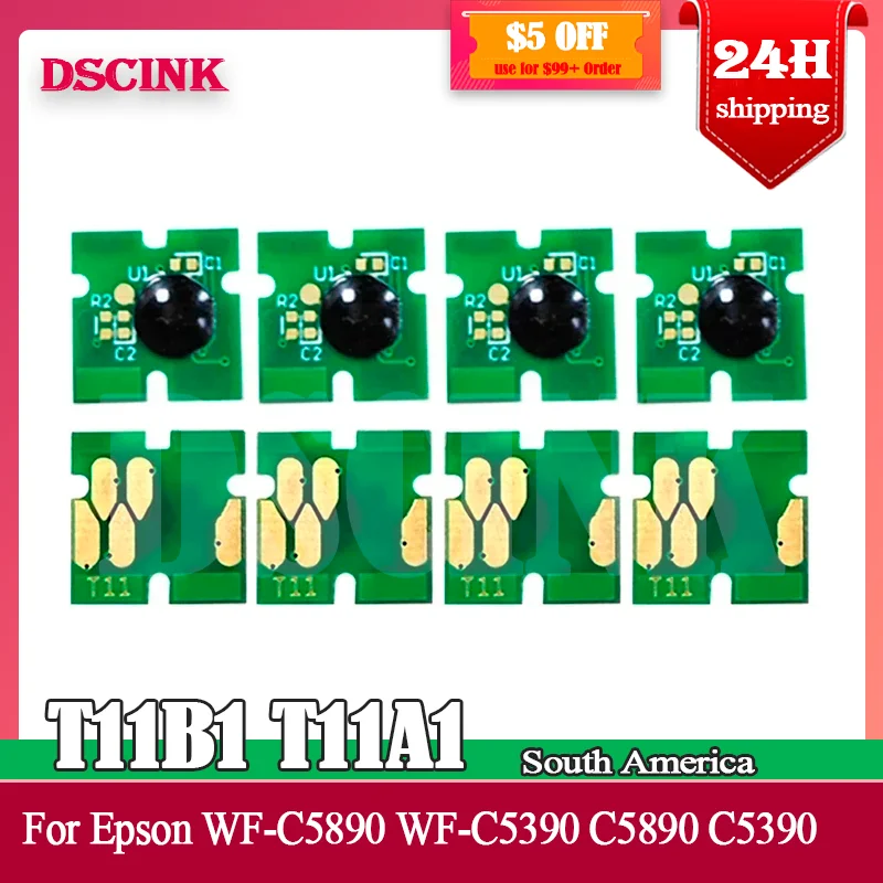 

Южная Америка, T11A1, T11A2, T11A3, T11A4, чип, совместимый с Epson WF-C5890 C5890, C5390, Одноразовый чип