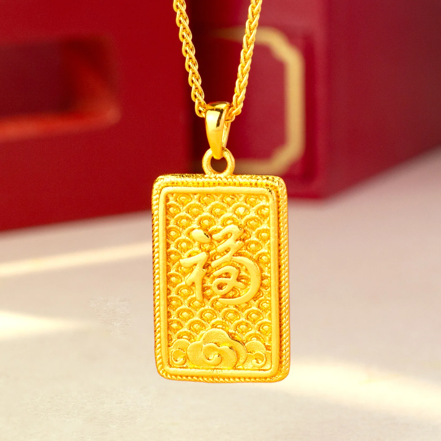 

Роскошный женский квадратный кулон из чистого золота 24 карата 9999 пробы, счастливая и благоприятная цепочка на ключицу