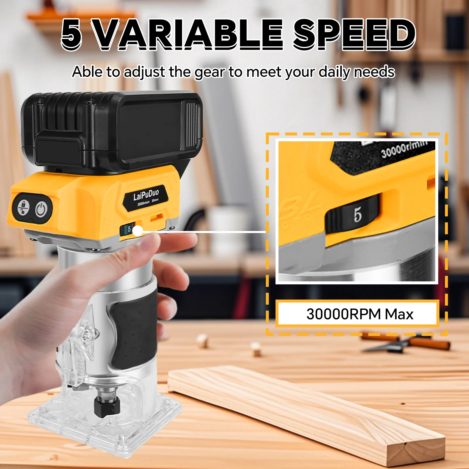 Cordless Wood Router 800W 30000RPM Brushless Electric Trimmer Woodworking Trimming Machine for Dewalt 20V Battery (No Battery)