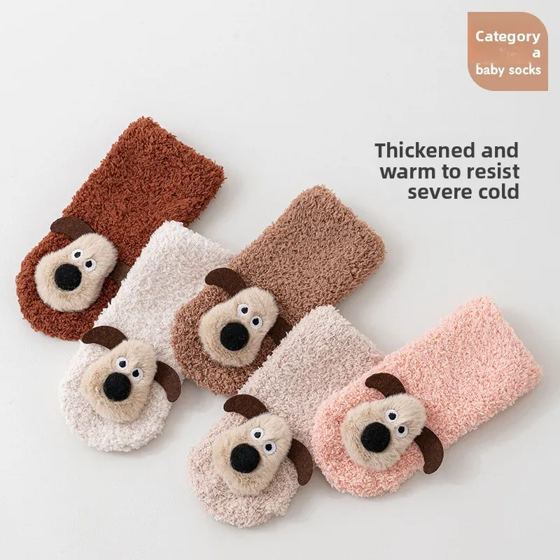 Детские зимние термоноски, 2 пары, ультрамягкие плюшевые полусторонние противоскользящие носки-тапочки для щенков для новорожденных, ползающих малышей