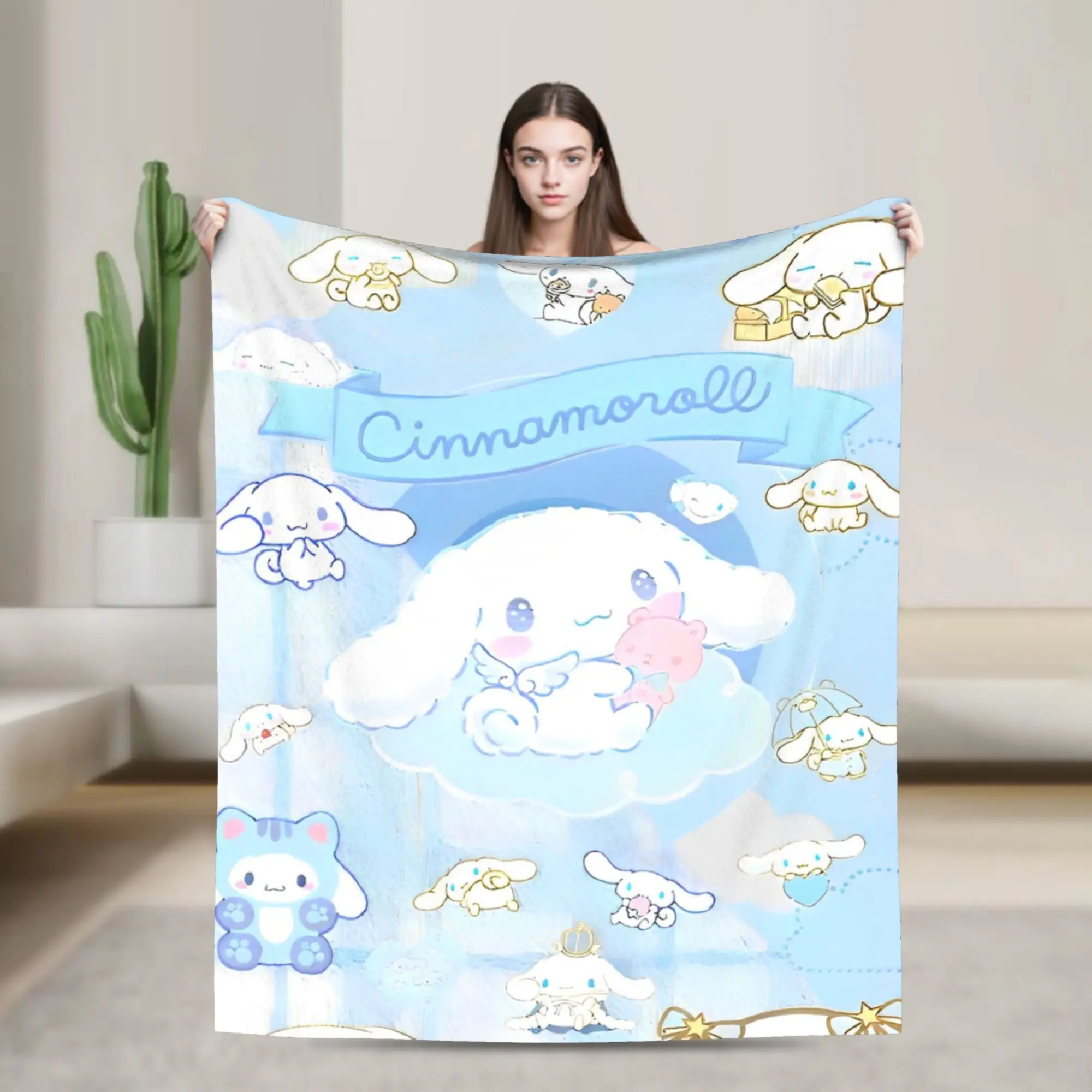 

Kawaii Cinnamoroll вязаные одеяла Sanrio милый мультфильм собака флисовое одеяло самолет путешествия персонализированное теплое покрывало