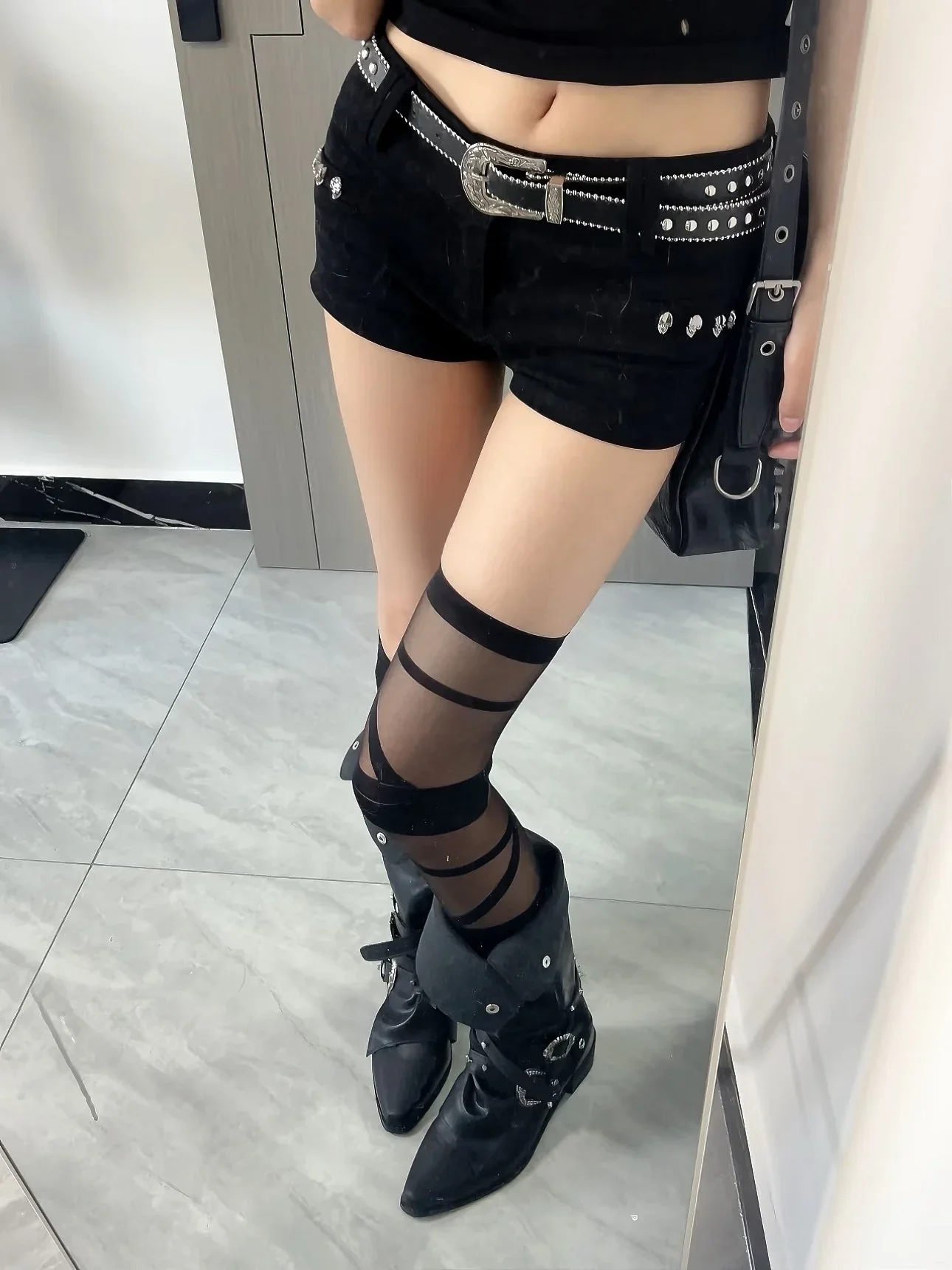 Knight boots 2025 autumn black punk style niche personality long boots American wasteland style boots women retro image 2