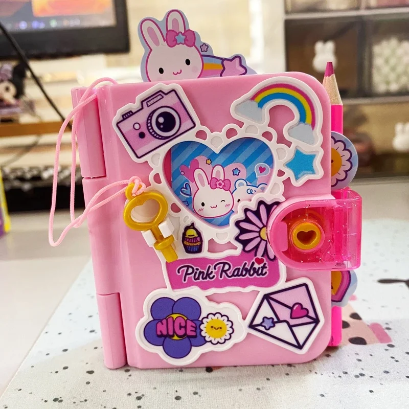 

Cute Pink Rabbit Secret Mini Notebook Set Secret Diary Creative Handmade Diy Simulation Girl Toy Set Gift Kids Gift