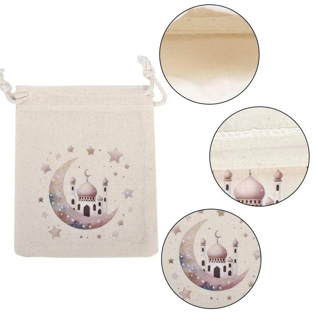 

12 piece/set Reusable Eid Al Fitr Cotton Bags Decorative Festival Candy Storage Bag with Drawstring Snack Pack Bags Gift Giving