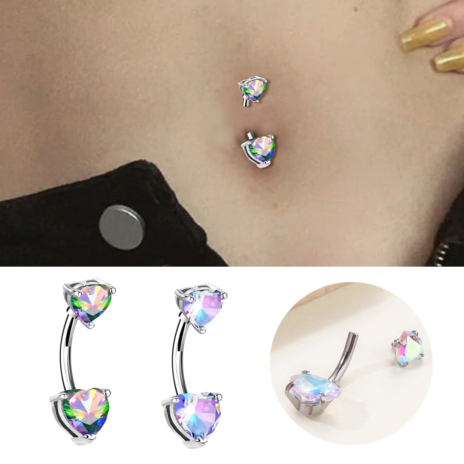 1 PC Heart Crystal Belly Button  Piercing Navel Bar Stud Retainer Piercing Dangle Piercing Jewelry