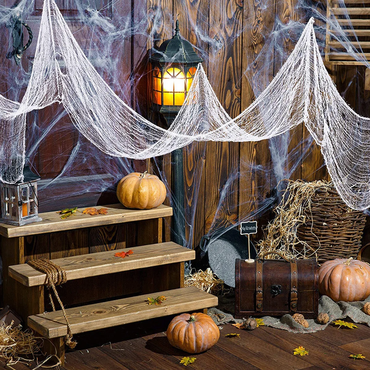 

1Pcs Haunted House White Halloween Gauze Thick Fabric Hanging Door Window Decoration Creepy Cloth Party Supplies Props