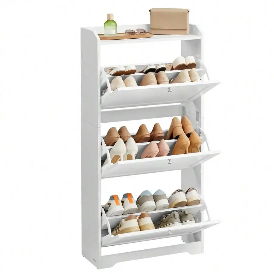 Shoe Cabinet With 3 Flip Drawers, Shoe Storage Cabinet, Adjustable And Removable Dividers, Holds Up To 18 Pairs Of Shoes, Entryw