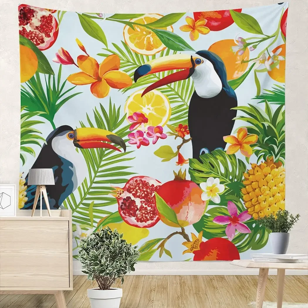 Toucan Birds Tapestry Tropical Plants Wild Animals Tapestry Exotic Toucan Tapestries Wall Hanging Decor for Living Room Bedroom