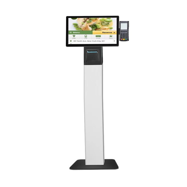 Touchscreen Restaurant Menu Hotel Self Service Ordering Kiosk Service Bank Queue Machine With Thermal Printer and POS Holder