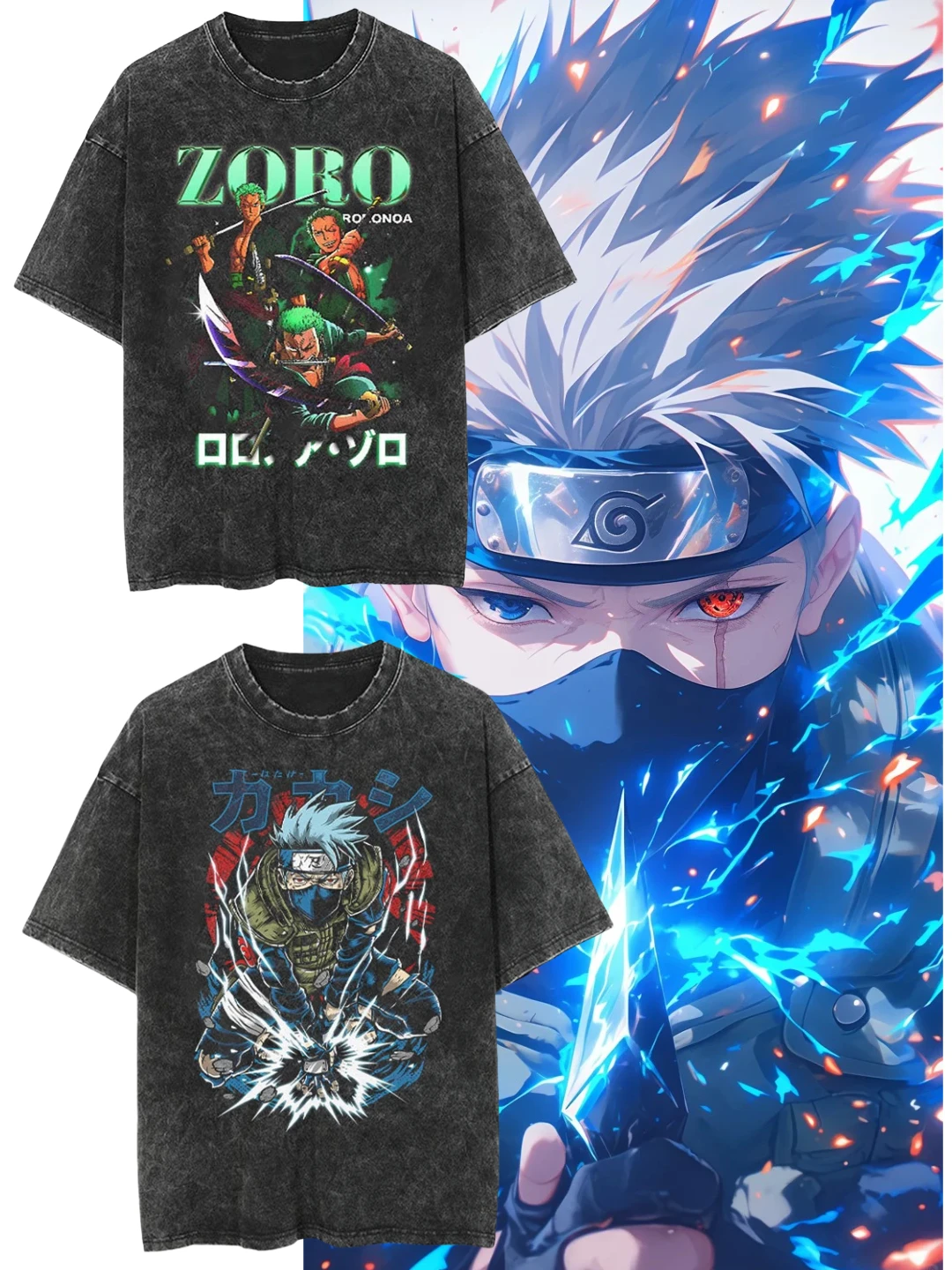 

Washed T-shirt NARUTO Cartoon Anime Oversize High Street Vintage Casual and Comfortable Washed Short-sleeved T-shirt Tide