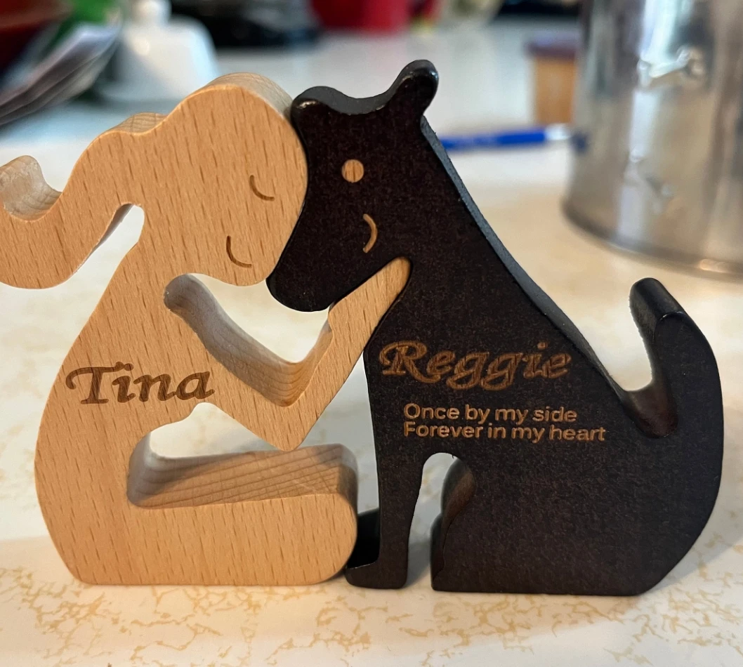 Personalized Women and Dog Carvings Memorial Gifts Christmas Gift, Custom Hand Crafted Girl and Dog Wooden Sculpture