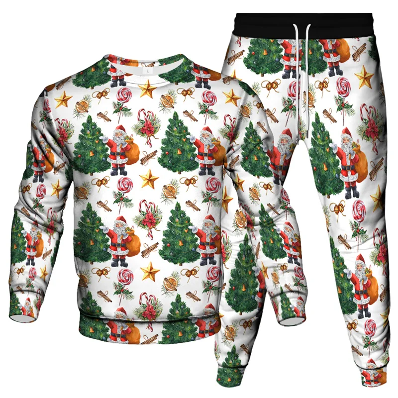 Christmas Clothing Set Spring And Autumn Men Women Fashion 3D Printing Fashion Casual Sportswear Sweatshirt Jogging Pants 2 Set