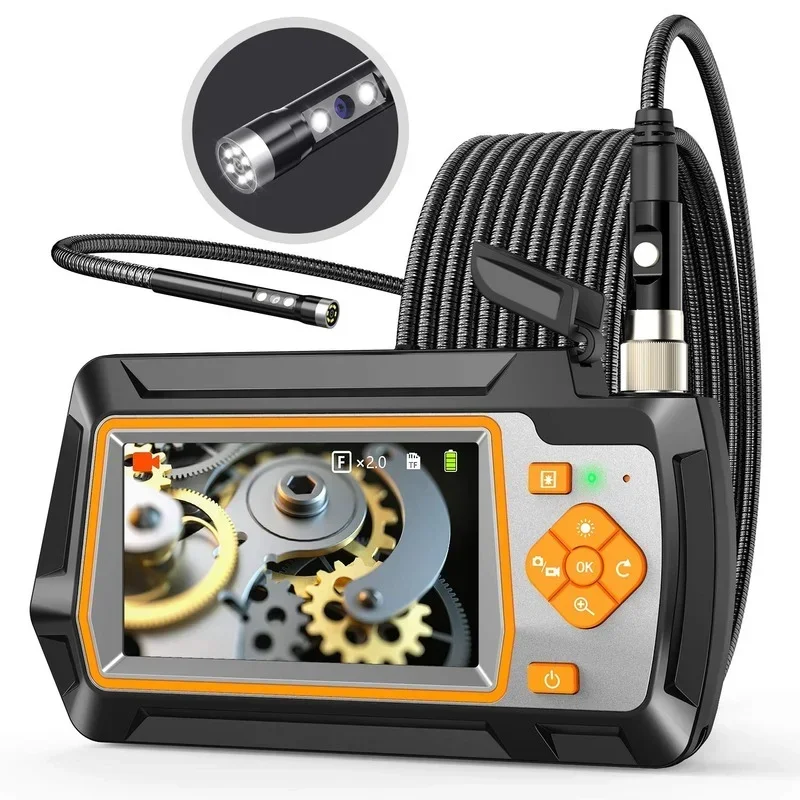 5.5mm Dual Lens Industrial Endoscope Camera 4.3 Inch IPS Screen 1080P HD IP67 Borescope 8 LED Car Engine Pipe Inspection