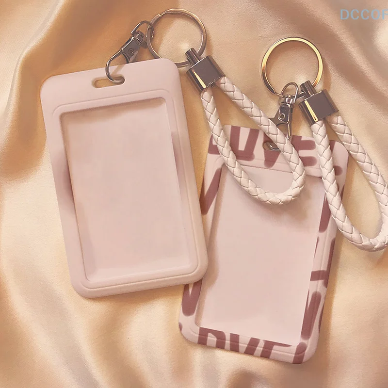 Cartoon Card Holder Photocard Holder Keychain Students Card Protectors Pink ID Bank Cards Cover School Stationery