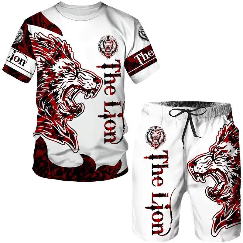 Zomer Trainingspak Set 3d Tijgerprint Heren T-Shirt Tweedelig Pak Oversized Casual Trendy Sportkleding Voor Mannen