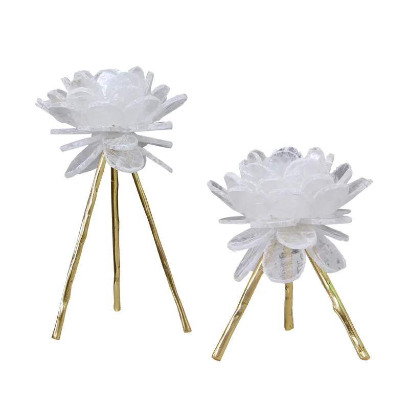 

Modern simple Nordic light luxury brass natural crystal stone candlestick ornament dining table