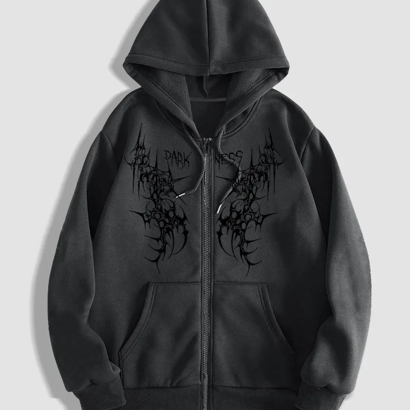 Men's Gothic Dark Pattern Zipper Hoodie Autumn/Winter New Heavy