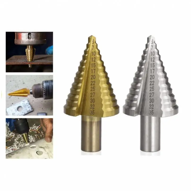 1 Piece 5 - 35mm Round Shank Straight Groove Step Drill Bit for Woodworking / Iron Plate Drilling