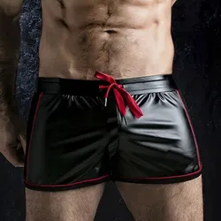 FJShorts-Boxer en cuir PU pour hommes, vêtements de nuit punk, slim, solide, maillot de bain document, mode